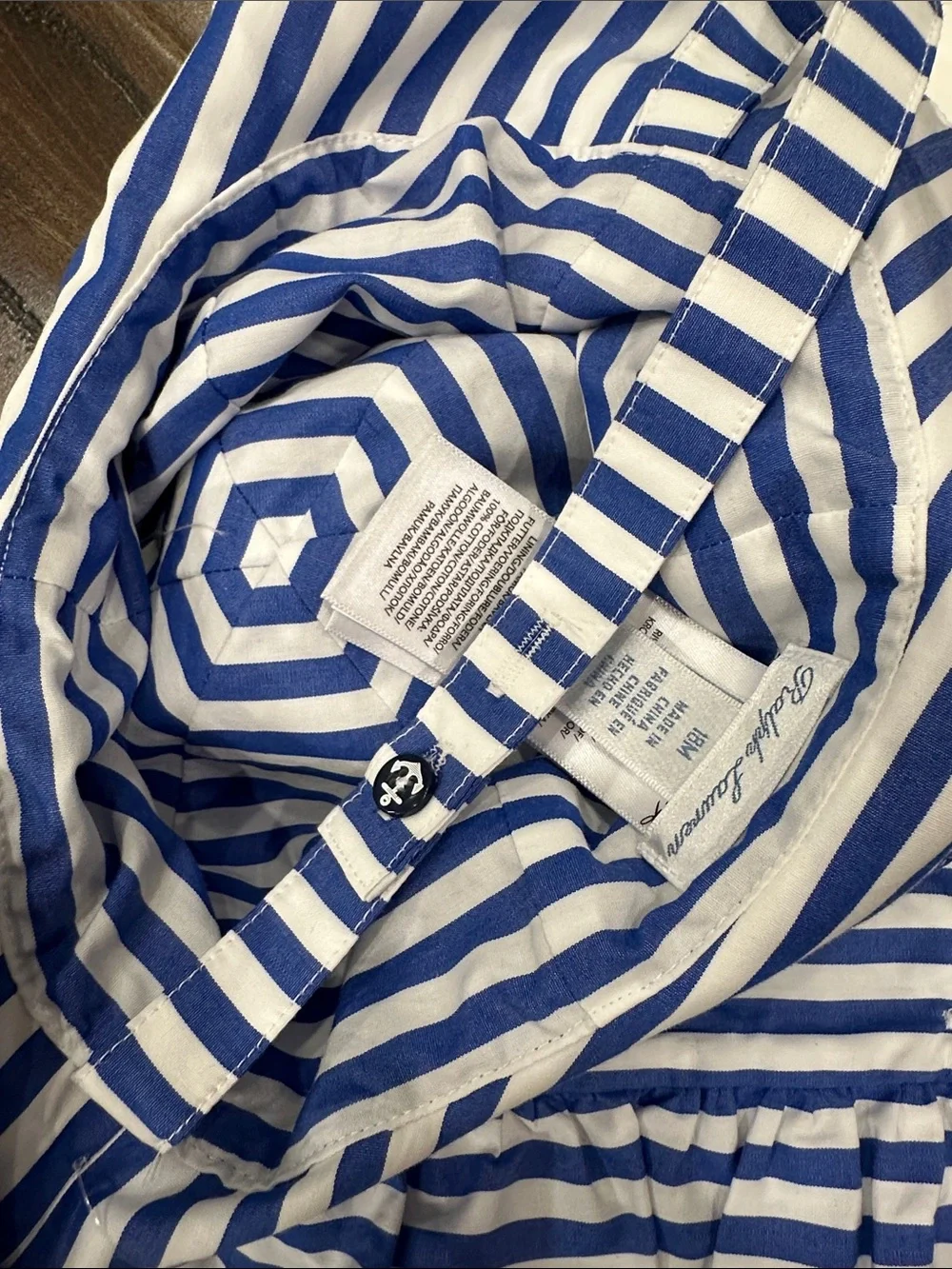 NWT Ralph Lauren Baby 18M Hand Smocked Dress /Sun Hat Blue Stripe Organic Cotton